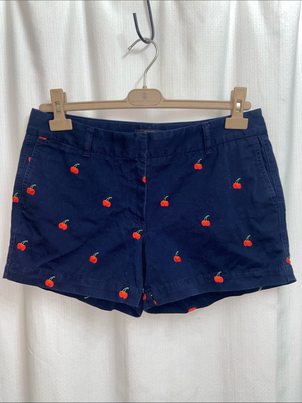 J.Crew Navy Cherry Print Embroidered Cotton Chino Shorts